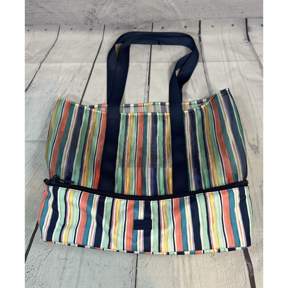 Vera Bradley Mesh Dual Compartment Tote Cabana Stripe Beach Pool Bag Large